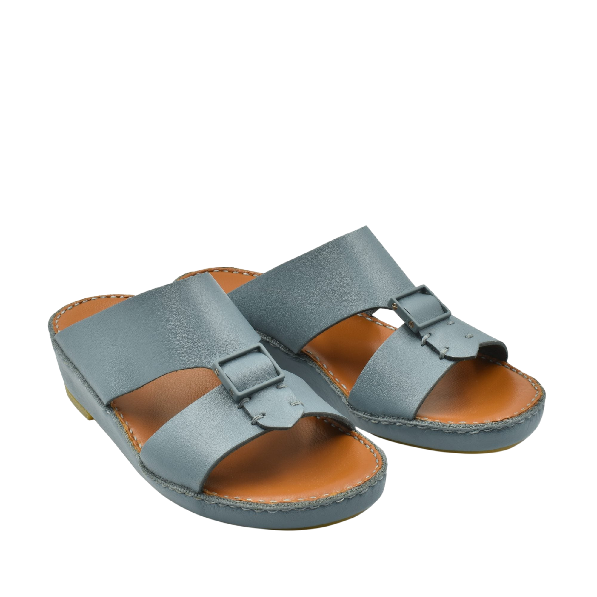 Private Collection classic leather sandals in gray with adjustable buckle straps and cushioned footbed