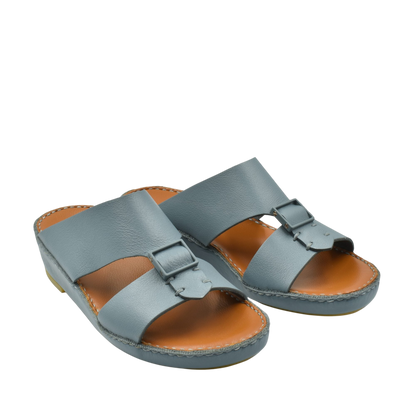 Private Collection classic leather sandals in gray with adjustable buckle straps and cushioned footbed