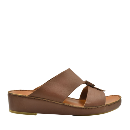 Private Collection brown classic leather sandals with open toe and wedge sole for comfortable wear