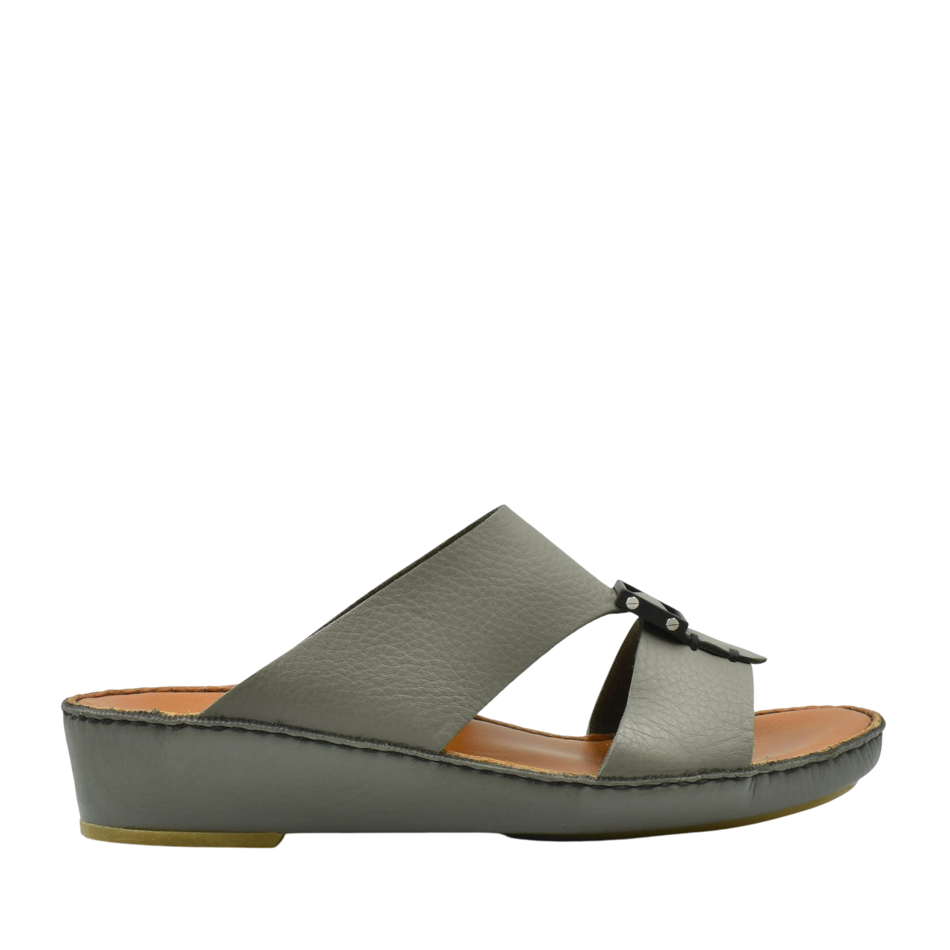 Private Collection classic leather sandals in gray with cushioned sole and adjustable strap