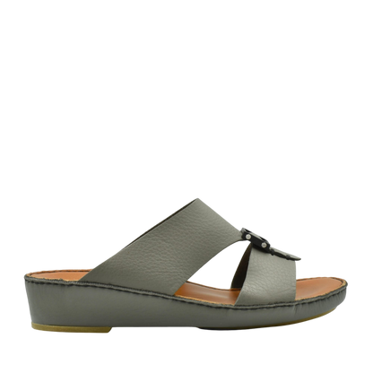 Private Collection classic leather sandals in gray with cushioned sole and adjustable strap