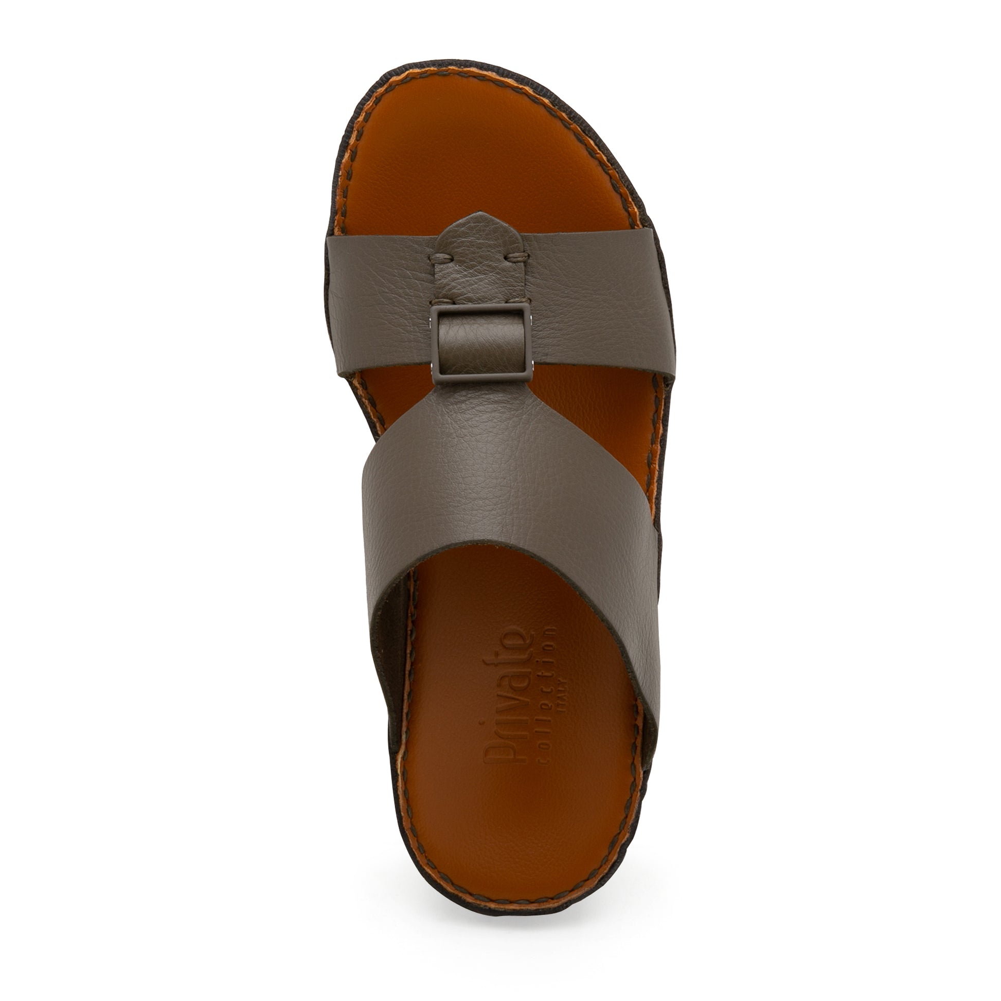 Private Collection classic leather sandals in brown with cross strap and buckle detail