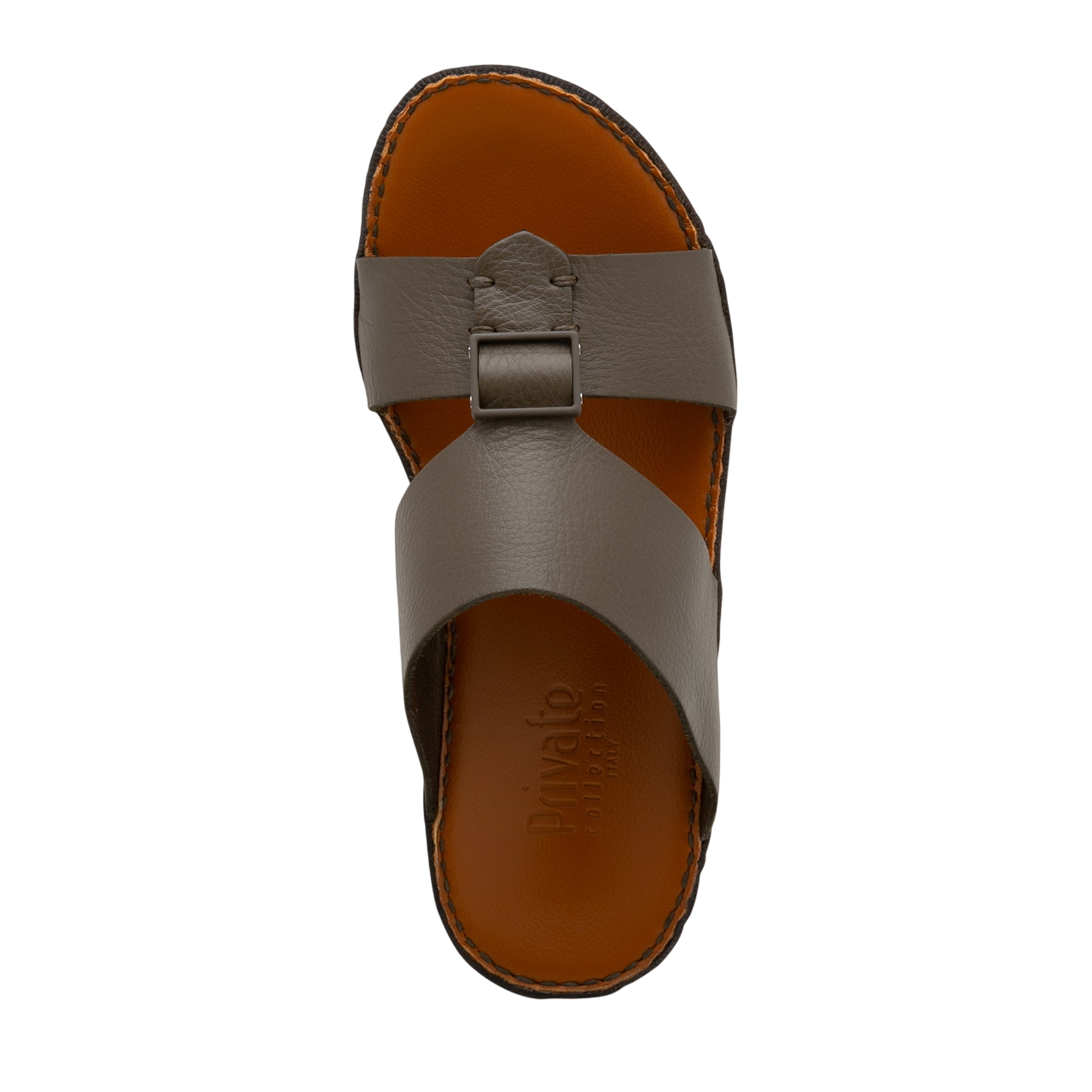 Private Collection classic leather sandals in brown with cross strap and buckle detail