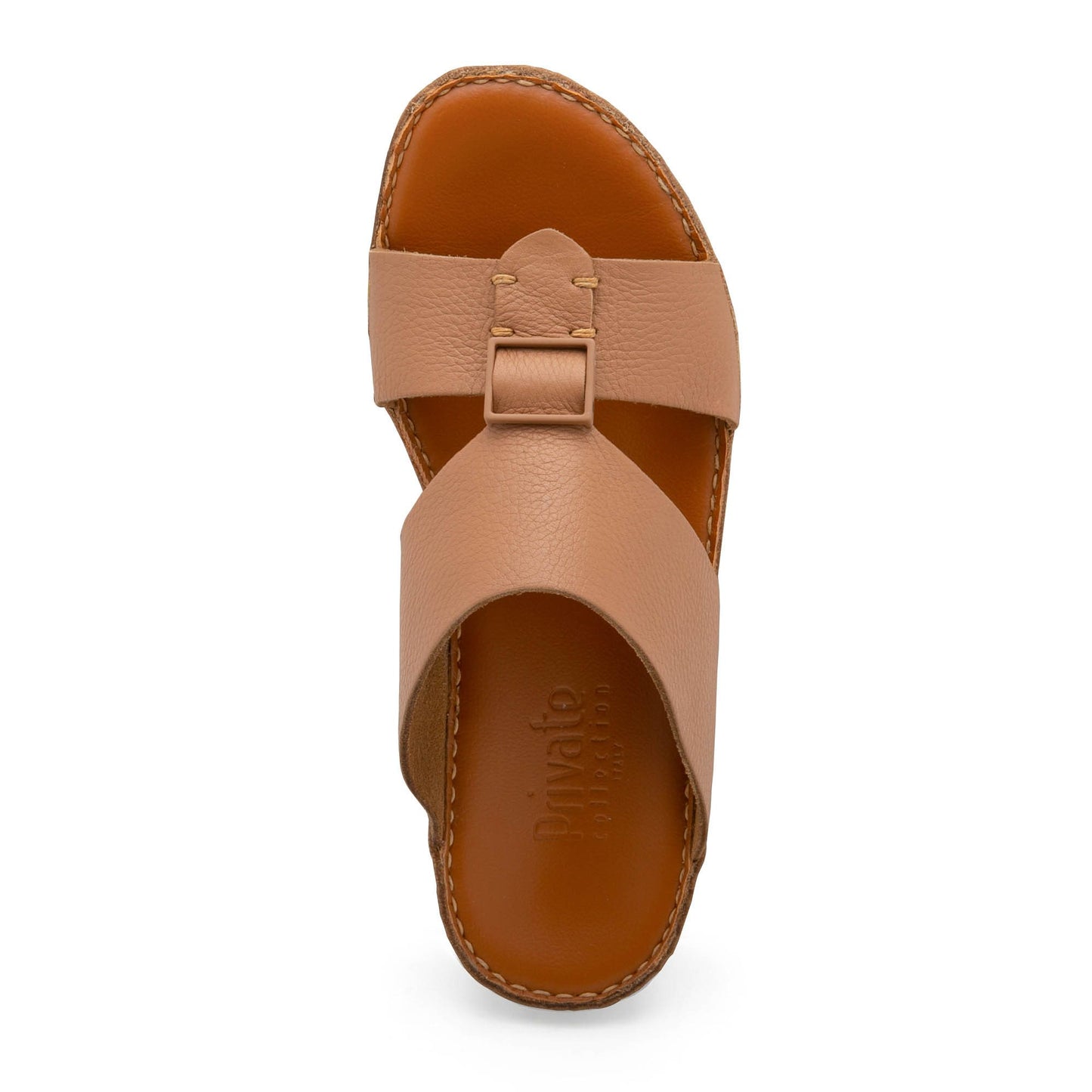 Private Collection classic leather sandals in tan with wide straps and buckle detail