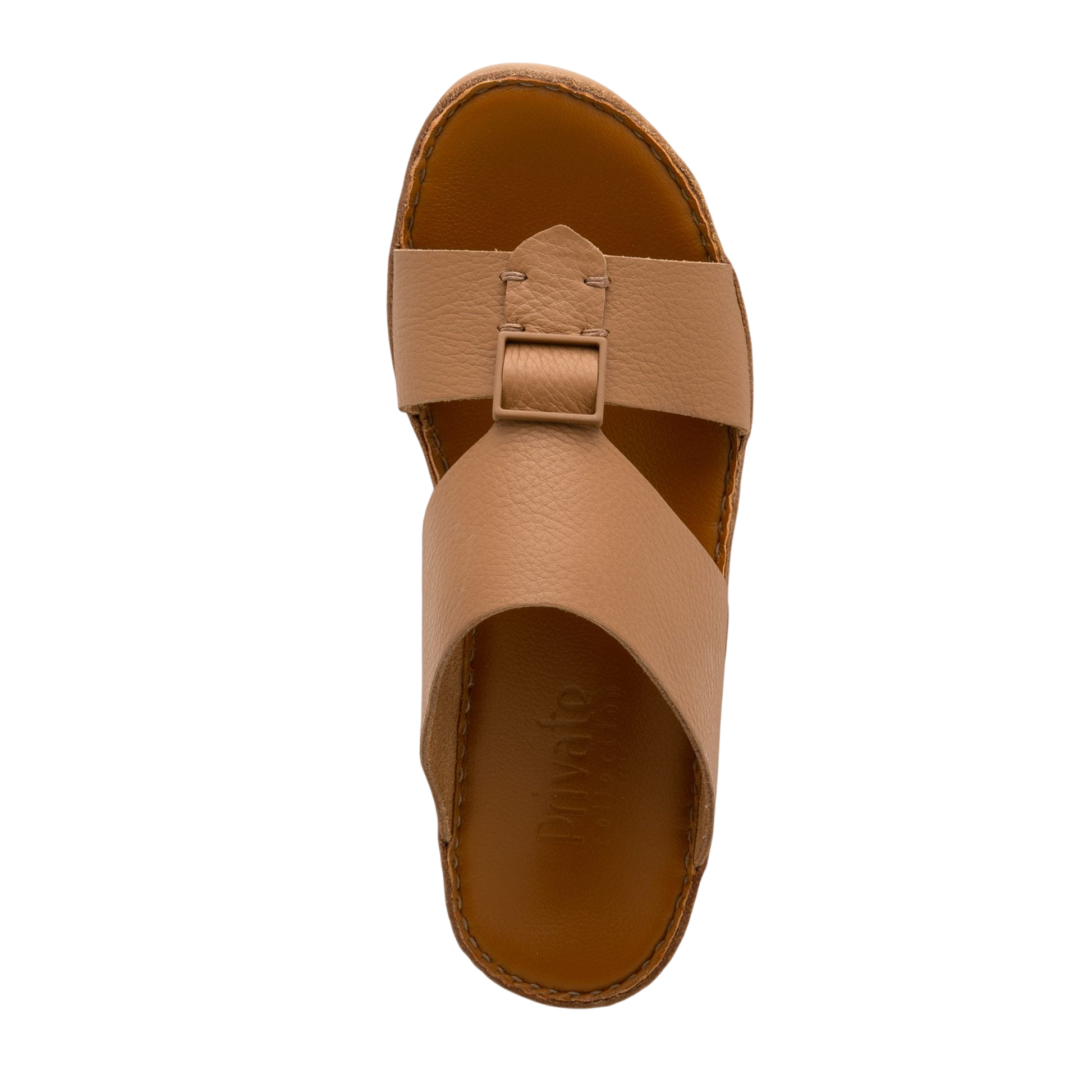 Tan classic leather sandals with buckle detail and cushioned sole from Private Collection