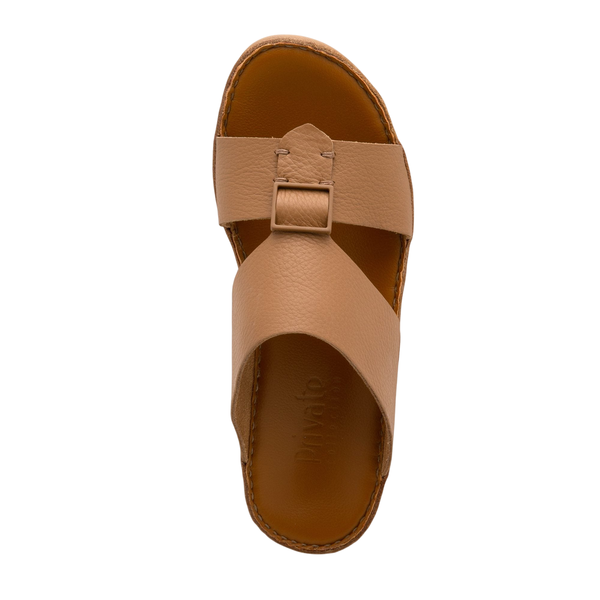 Tan classic leather sandals with buckle detail and cushioned sole from Private Collection