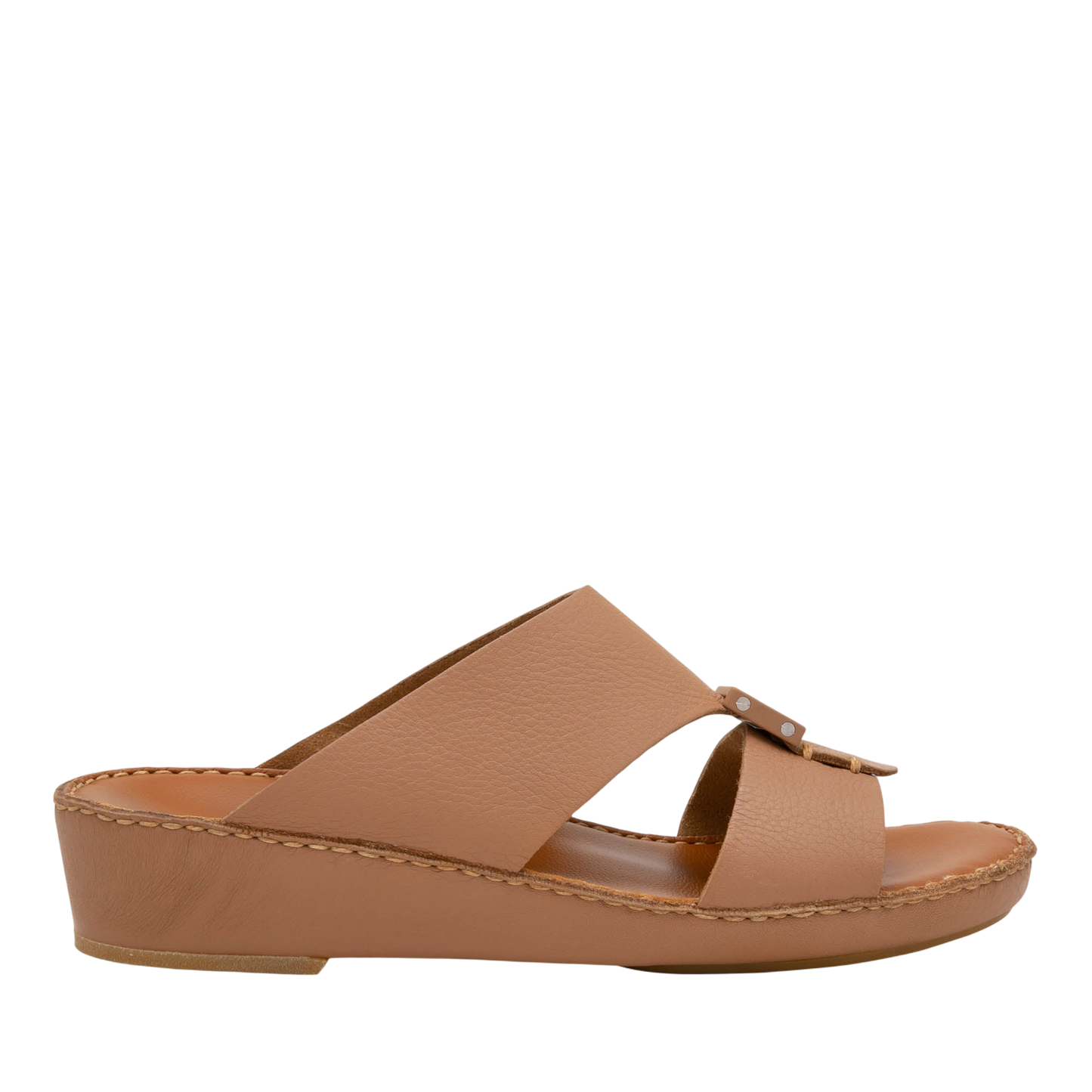 Private Collection classic leather sandals in tan with low wedge heel and open toe design