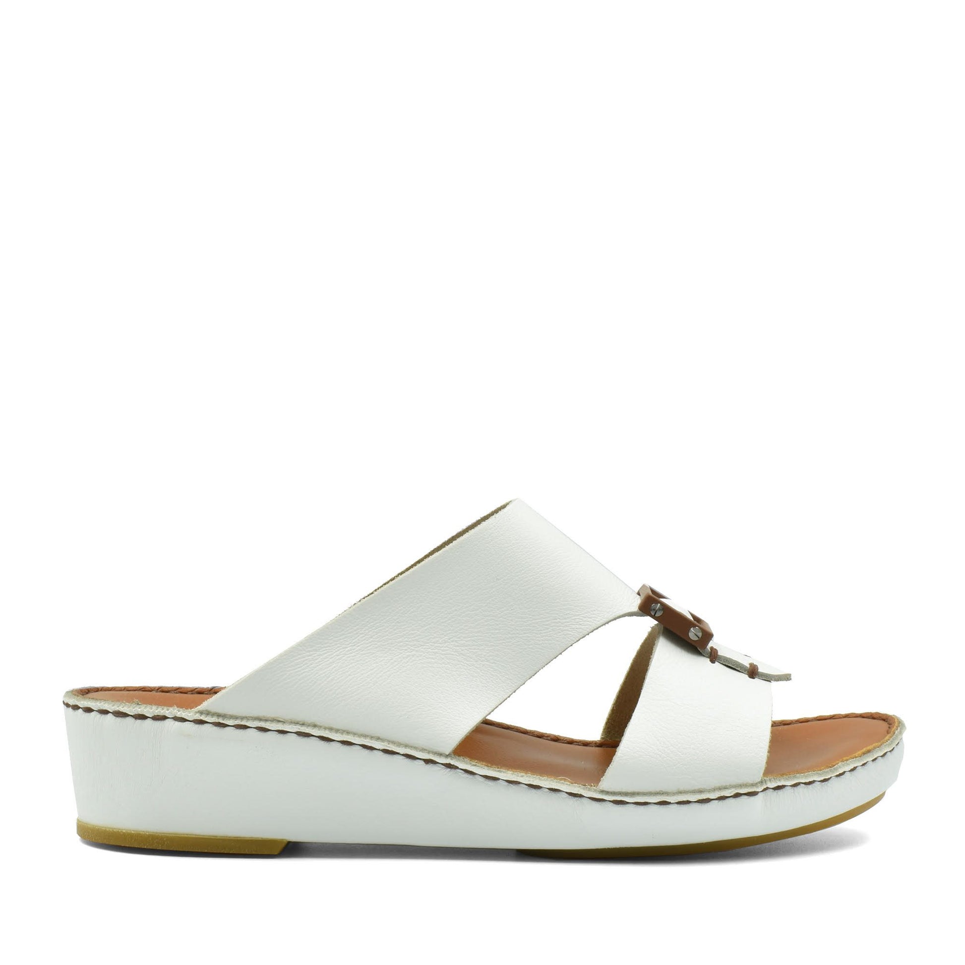 Private Collection white classic leather sandals with wedge sole and open toe design