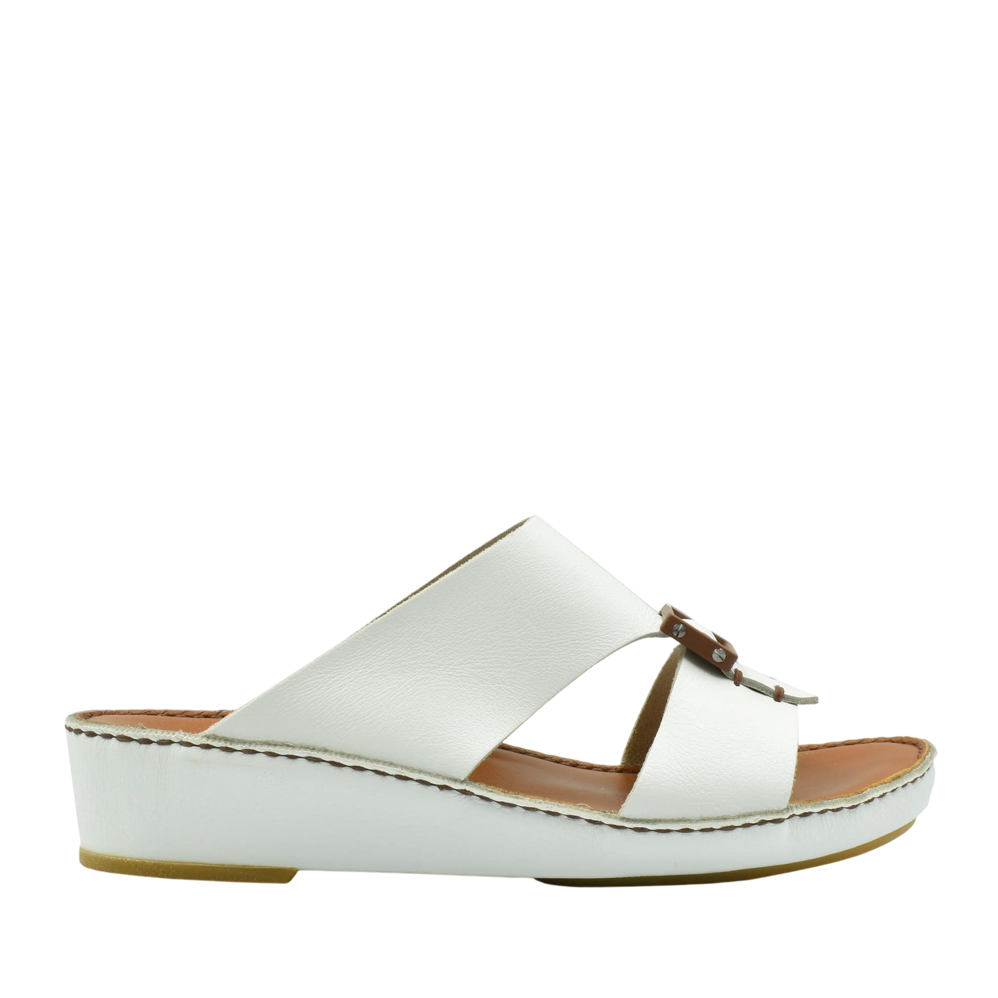 Private Collection white classic leather sandals with wedge sole and open toe design