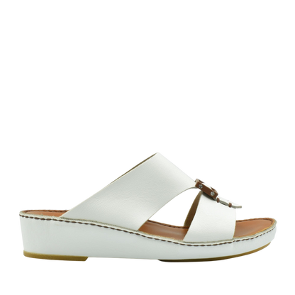 Private Collection white classic leather sandals with wedge sole and open toe design
