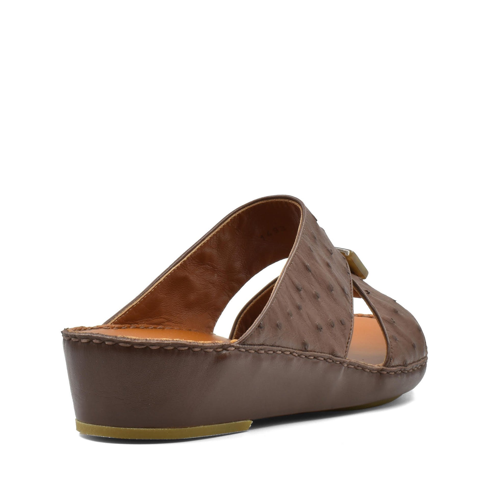 Brown ostrich leather sandals with wedge heel and open back from Private Collection