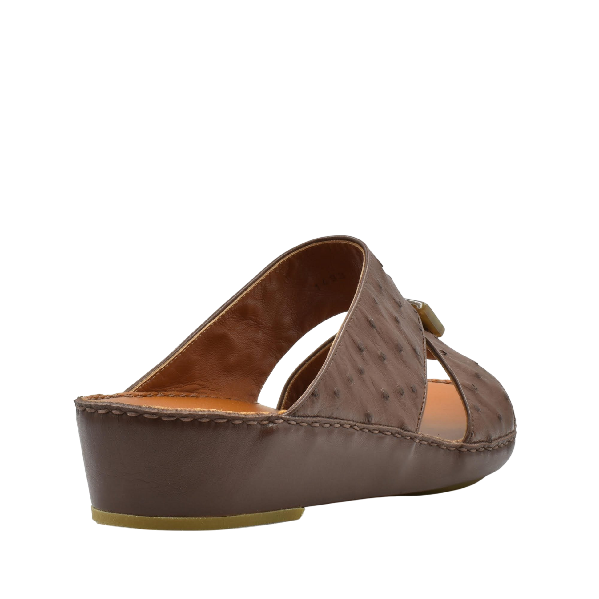 Brown ostrich leather sandals with wedge heel and open back from Private Collection