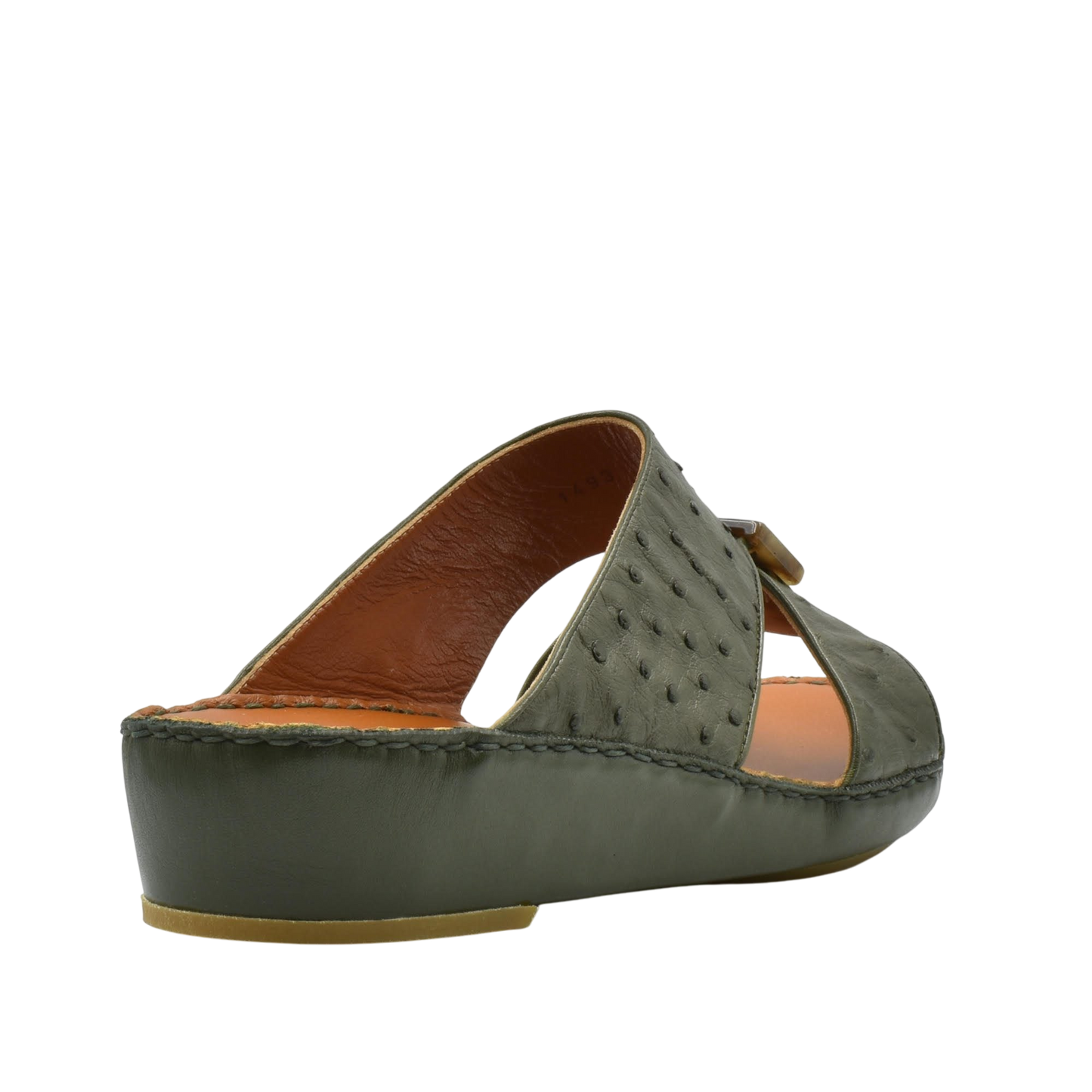 Green ostrich leather sandals with open toe and cushioned sole from Private collection