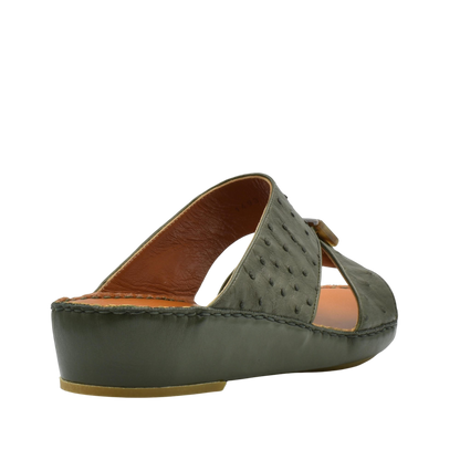 Green ostrich leather sandals with open toe and cushioned sole from Private collection