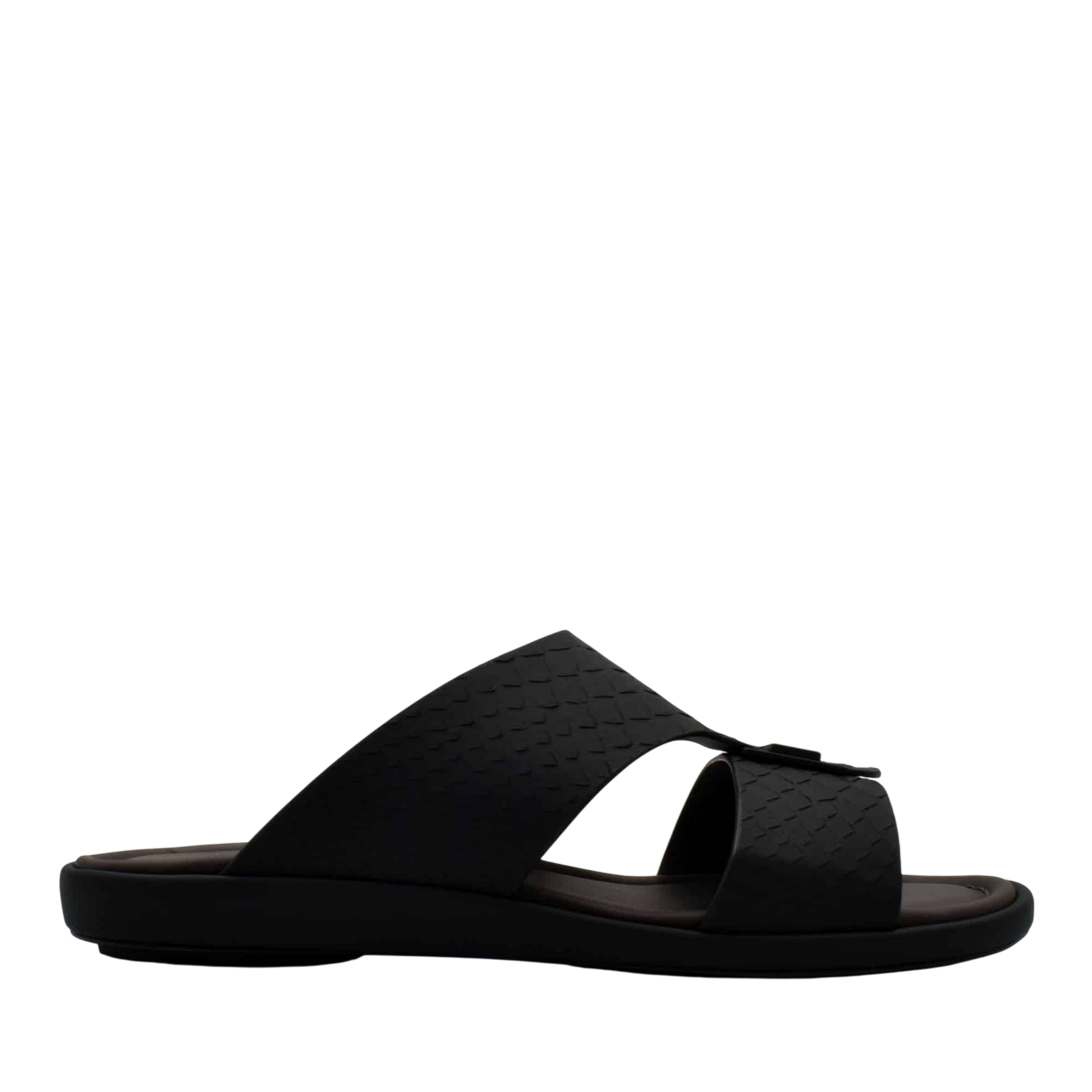 Black python skin footwear slide sandal with wide straps and flat sole from private collection