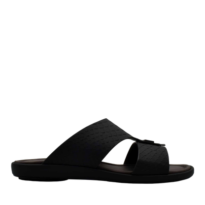 Black python skin footwear slide sandal with wide straps and flat sole from private collection