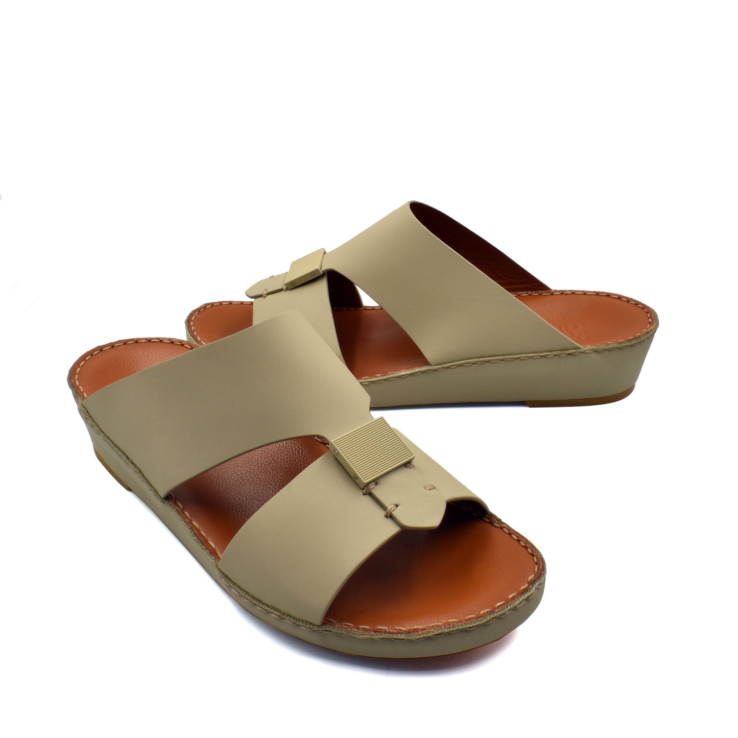 Beige Quadratura Gomato sandals with double straps and cushioned brown footbed for comfortable wear