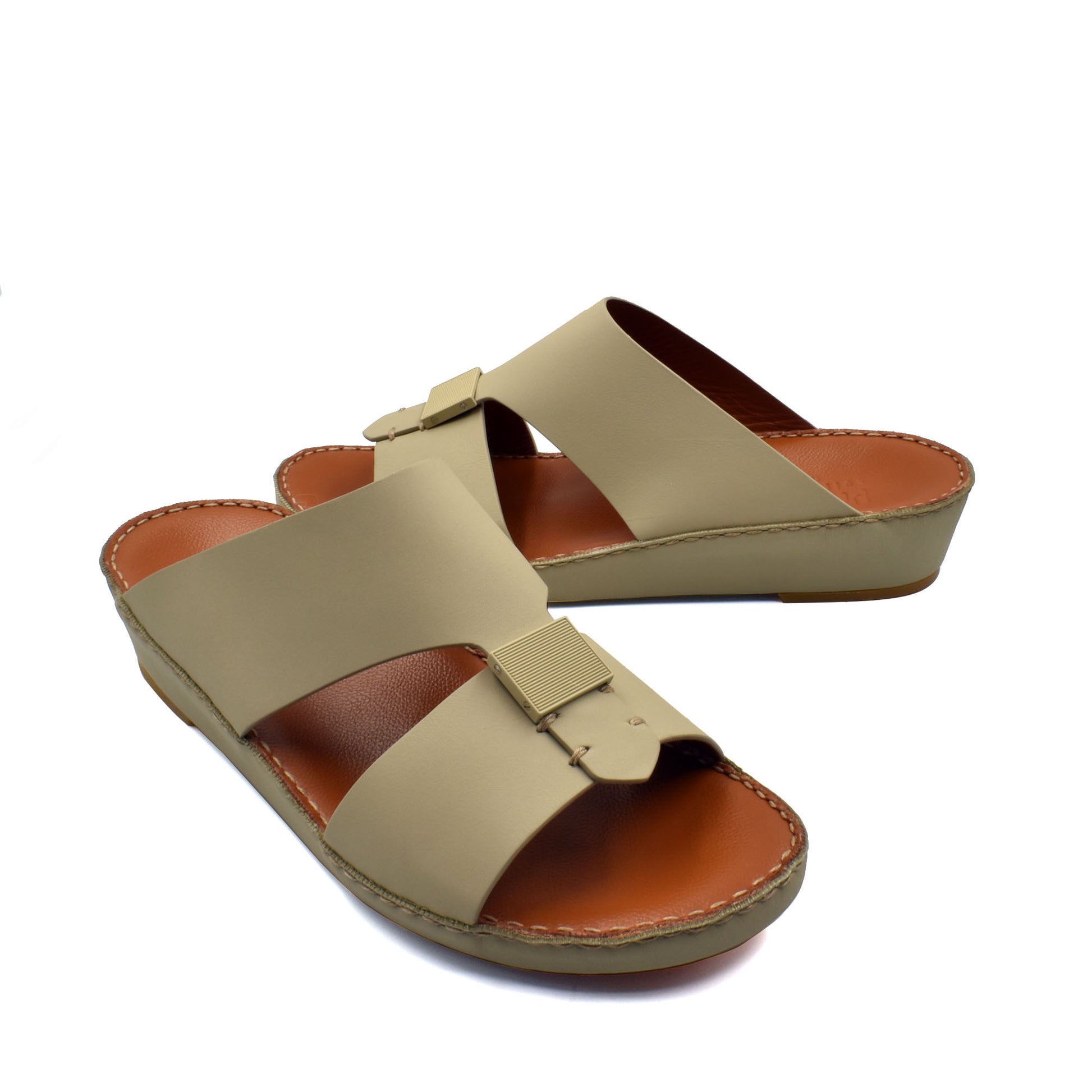 Beige Quadratura Gomato sandals with double straps and cushioned brown footbed for comfortable wear