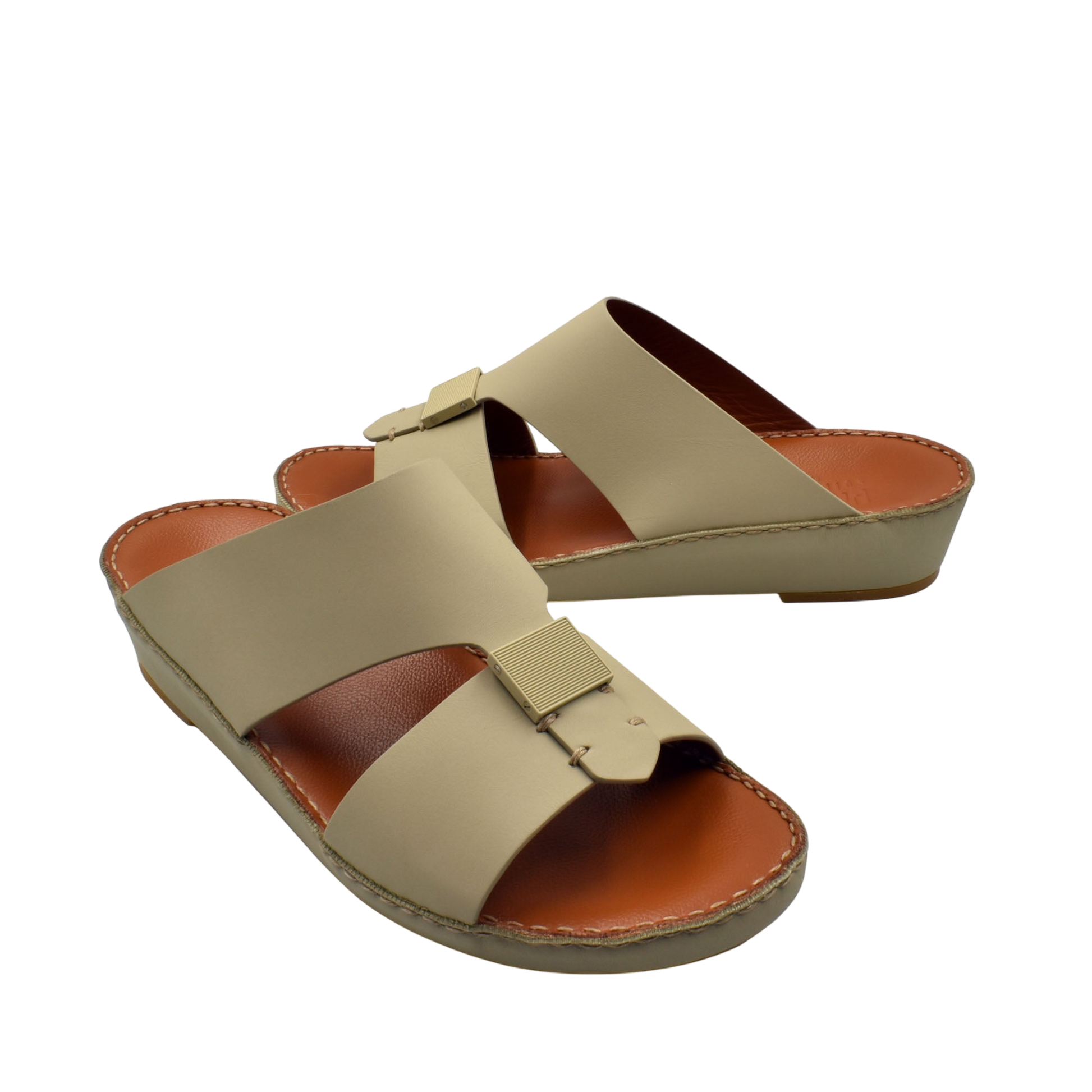 Beige Quadratura Gomato sandals with double straps and cushioned brown footbed for comfortable wear