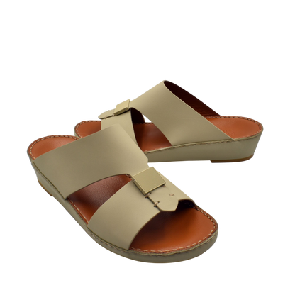 Beige Quadratura Gomato sandals with double straps and cushioned brown footbed for comfortable wear