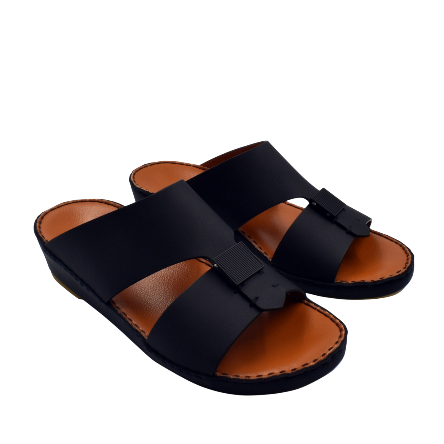 Black Quadratura Gomato sandals with wide straps and brown cushioned footbed for comfortable wear