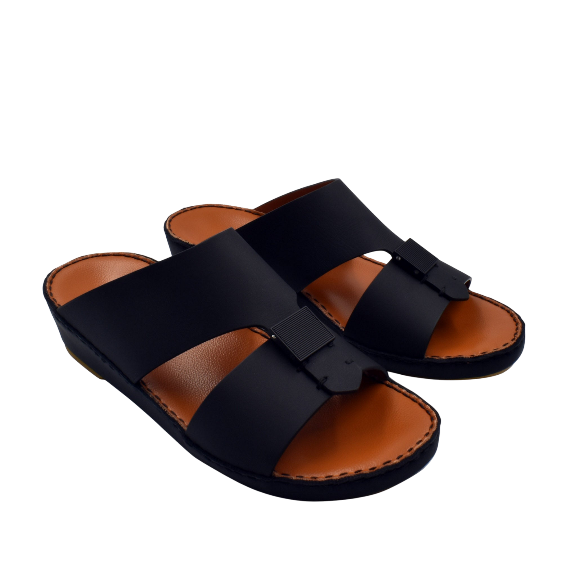 Black Quadratura Gomato sandals with wide straps and brown cushioned footbed for comfortable wear