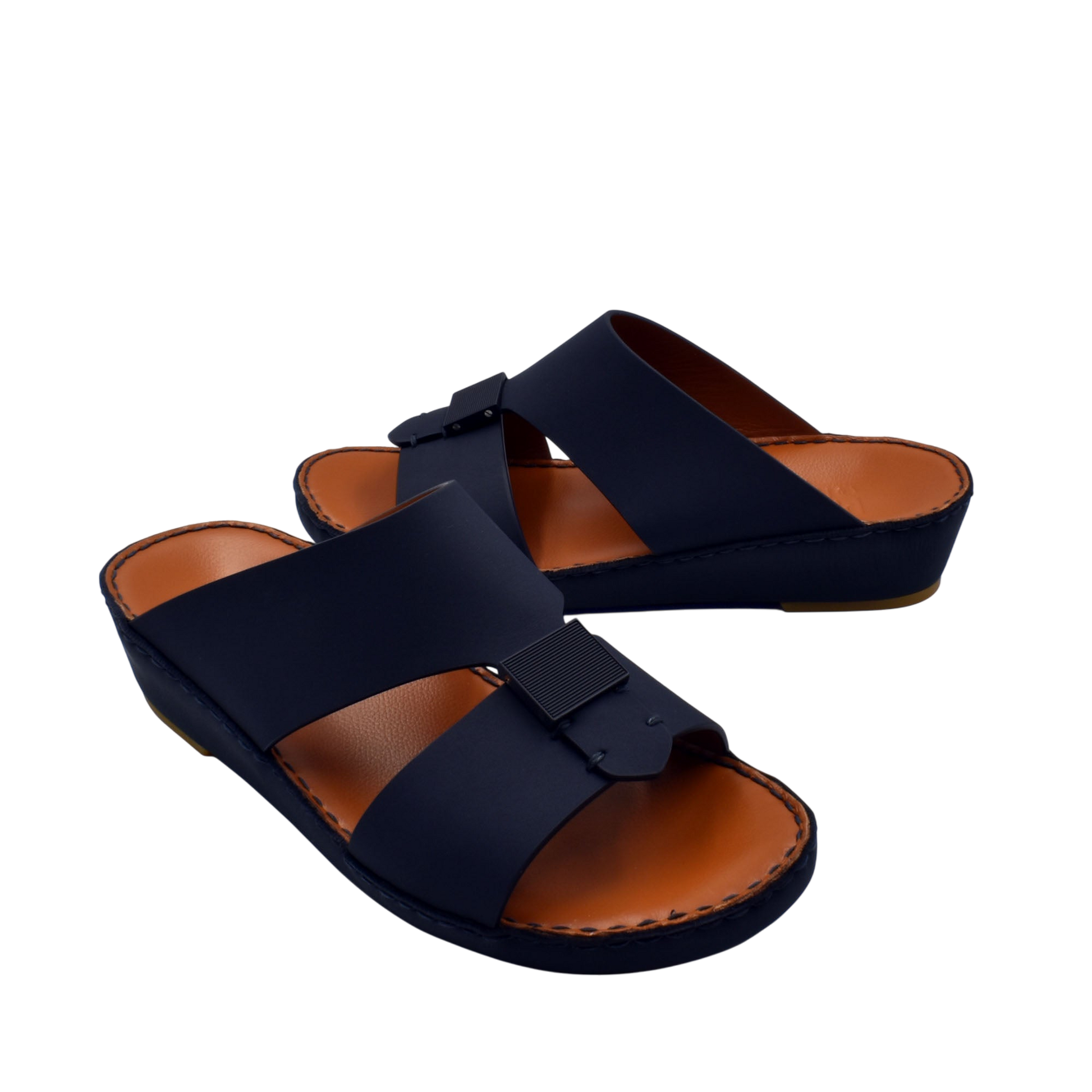 Black Quadratura Gomato sandals with wide straps and cushioned brown footbed for comfort