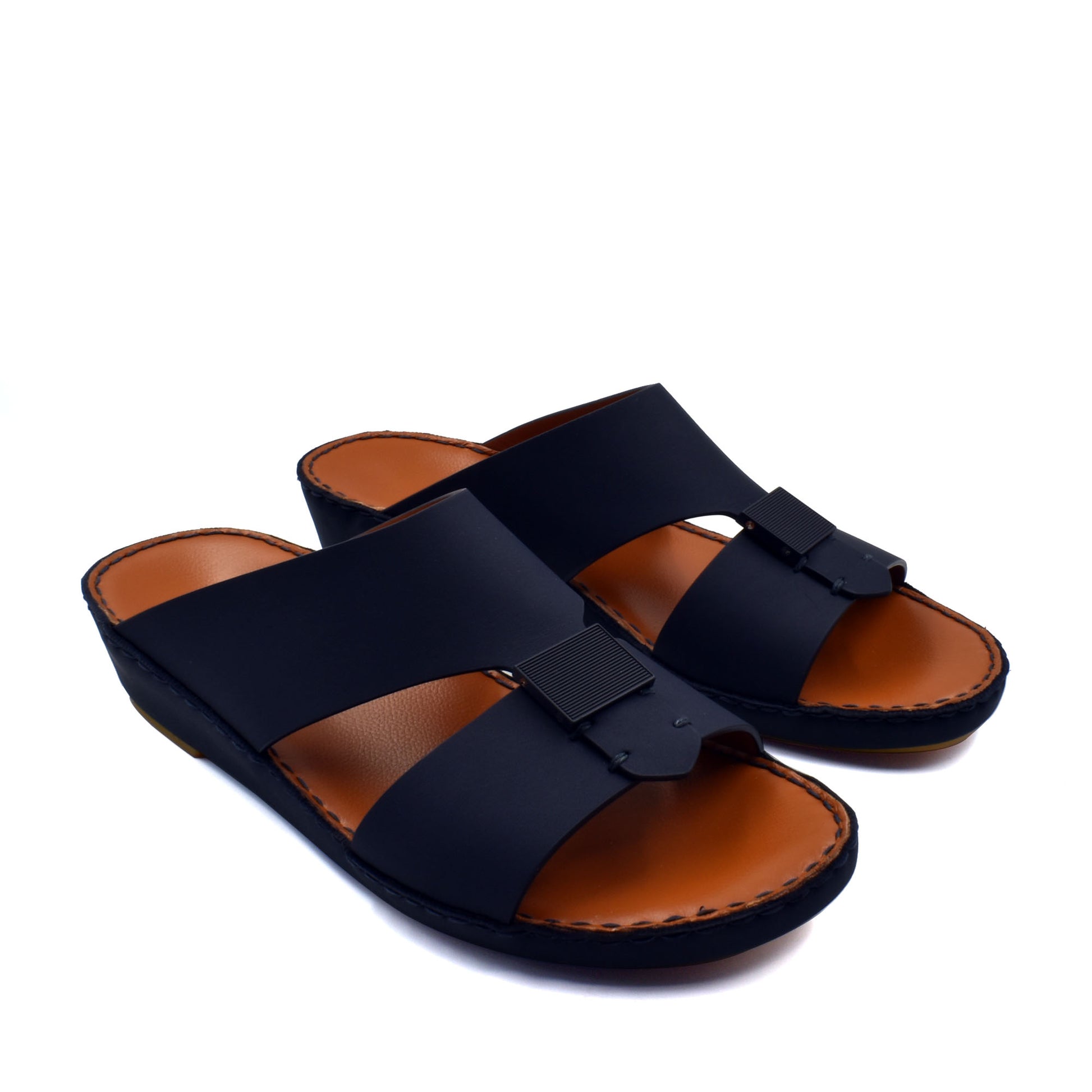 Black Quadratura Gomato sandals with brown cushioned footbed and adjustable straps from Private collection