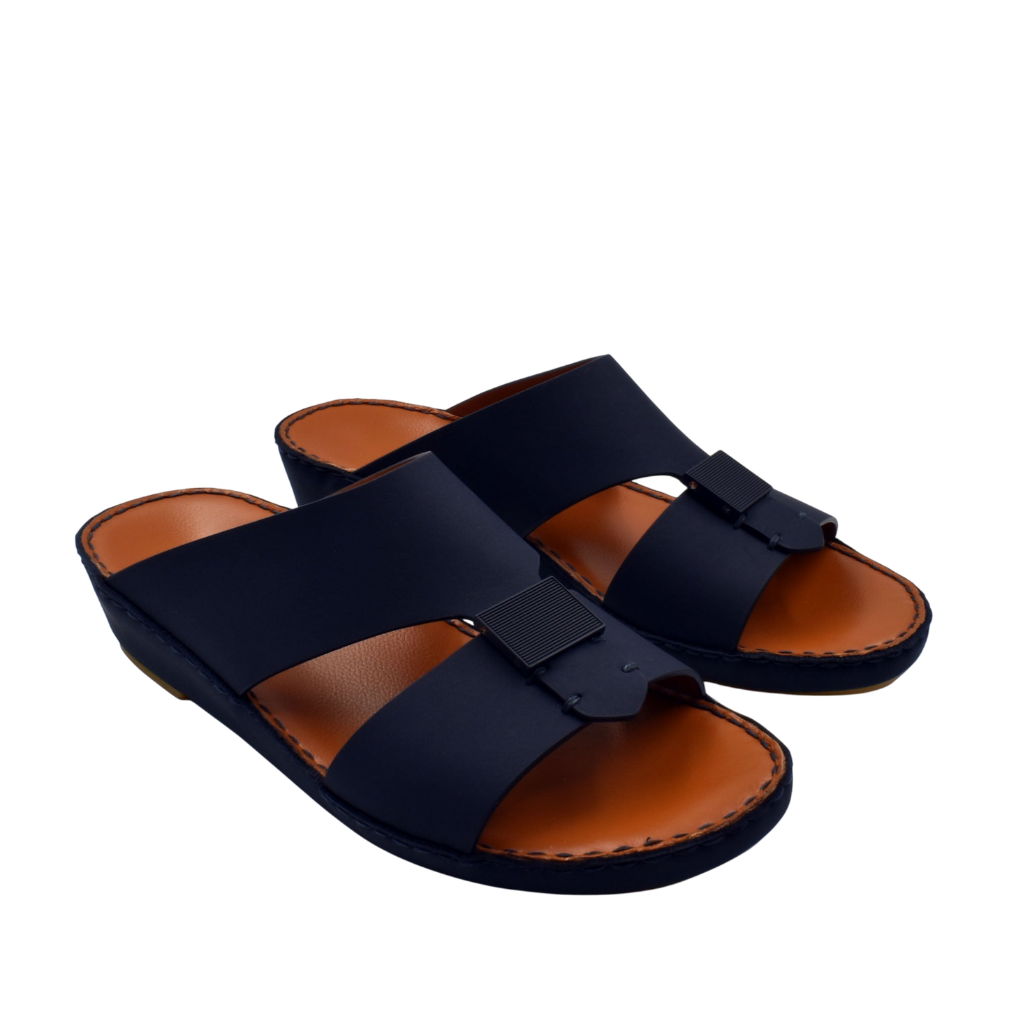 Black Quadratura Gomato sandals with brown cushioned footbed and adjustable straps from Private collection