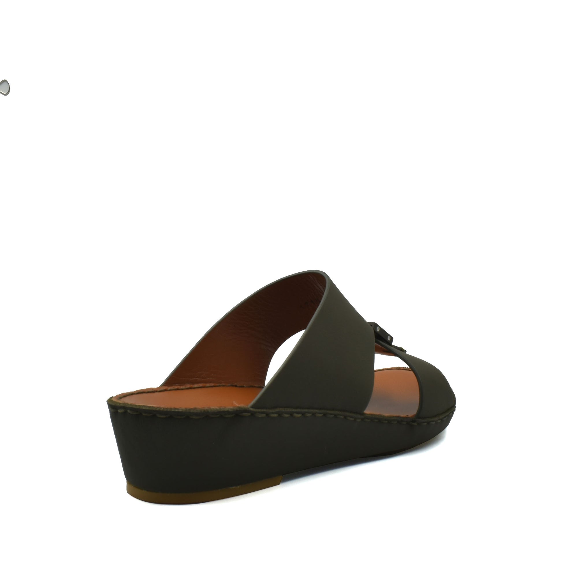 Side view of black Quadratura Gomato sandals with wedge heel and leather straps