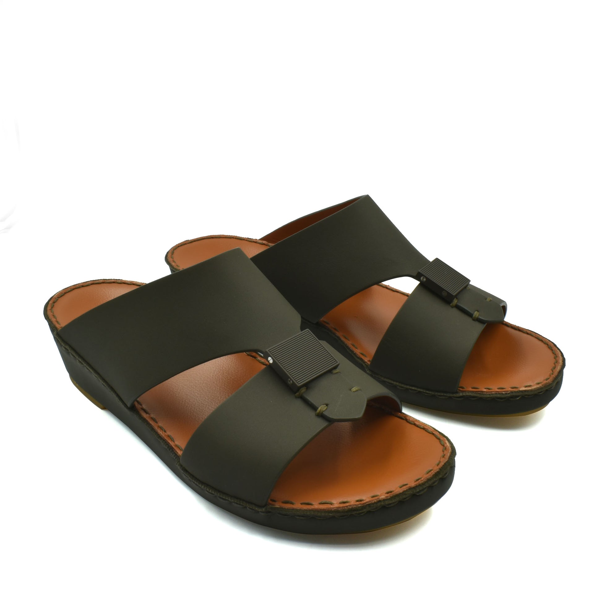 Black Quadratura Gomato sandals with wide straps and cushioned brown footbed from Private Collection