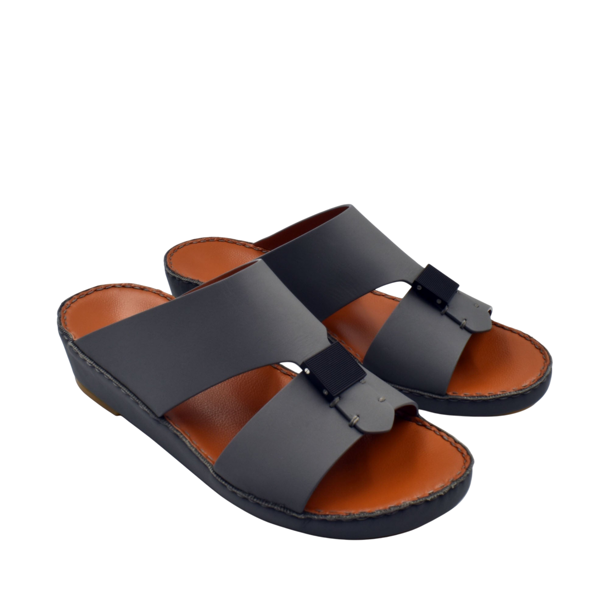 Black Quadratura Gomato slides with wide straps and brown cushioned footbed for comfortable wear