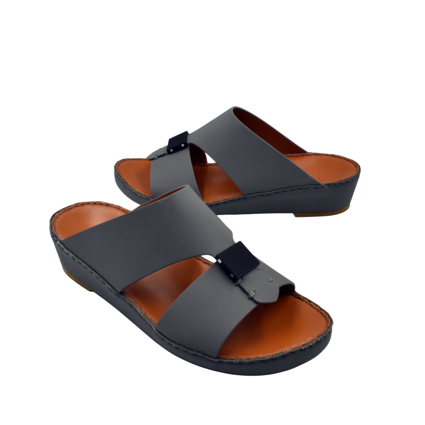 Black and brown Quadratura Gomato slides with wide straps and cushioned sole for comfortable wear