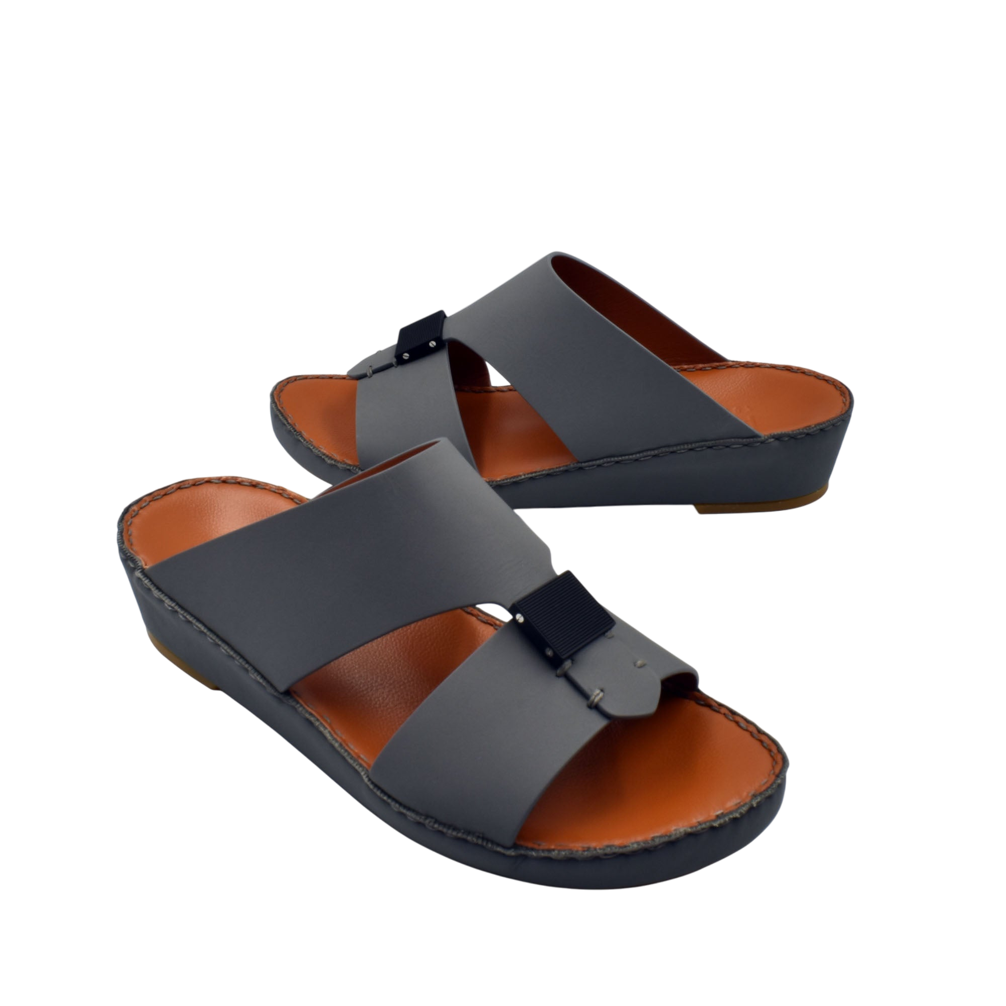 Black and brown Quadratura Gomato slides with wide straps and cushioned sole for comfortable wear