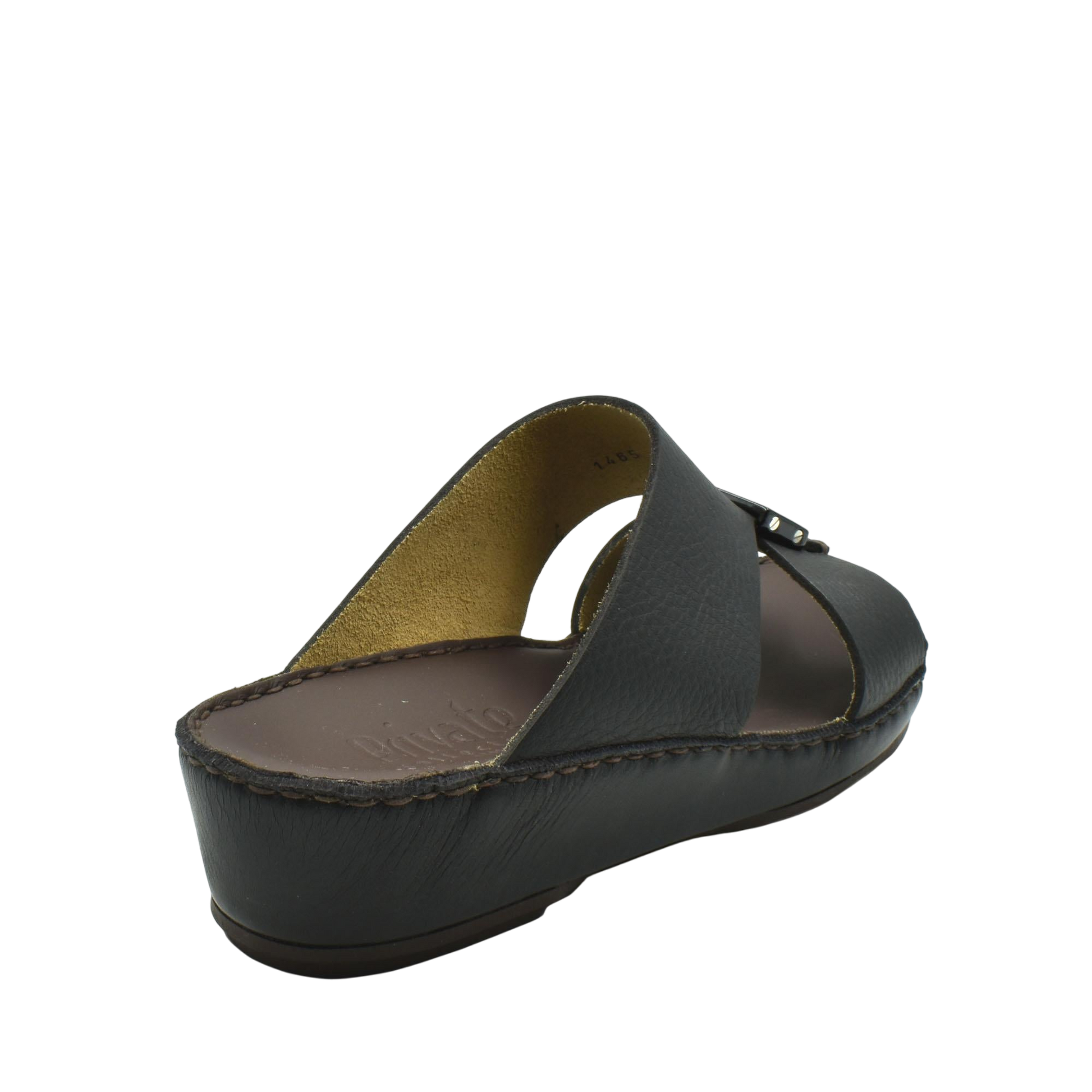Black leather Quadratura Isola Lustre sandals with a low wedge heel and open toe design