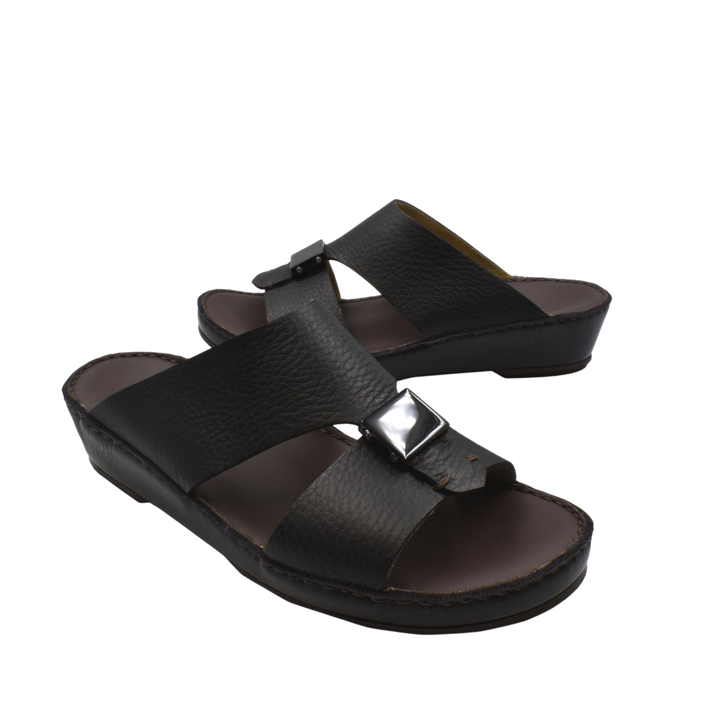 Black Quadratura Isola Lustre sandals with wide straps and silver buckle detail for casual wear