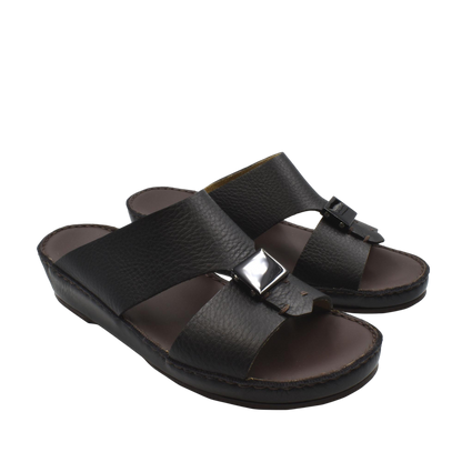 Black leather Quadratura Isola Lustre sandals with two straps and silver buckle detail
