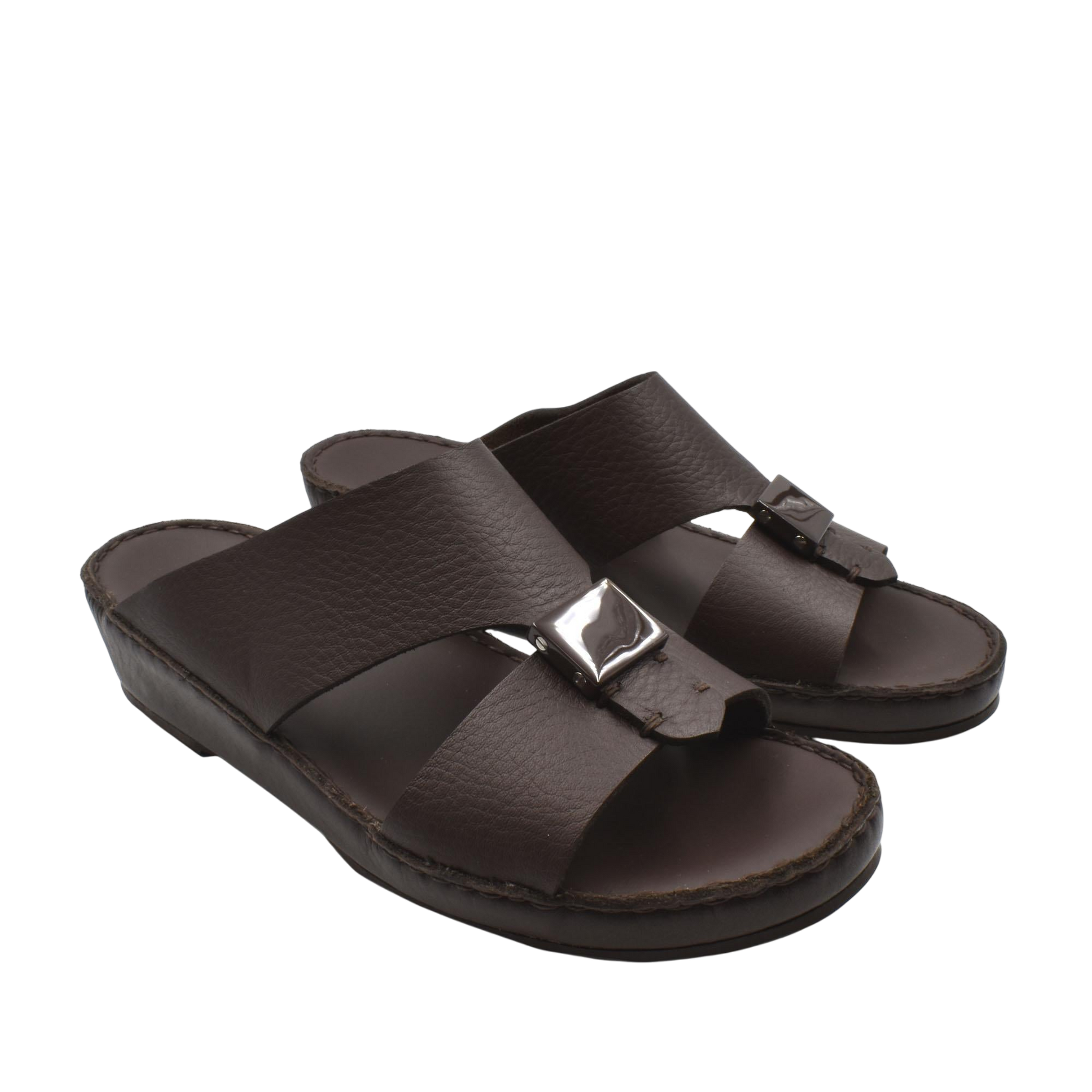 Leather brown Quadratura Isola Lustre sandals with wide straps and metallic buckle detail