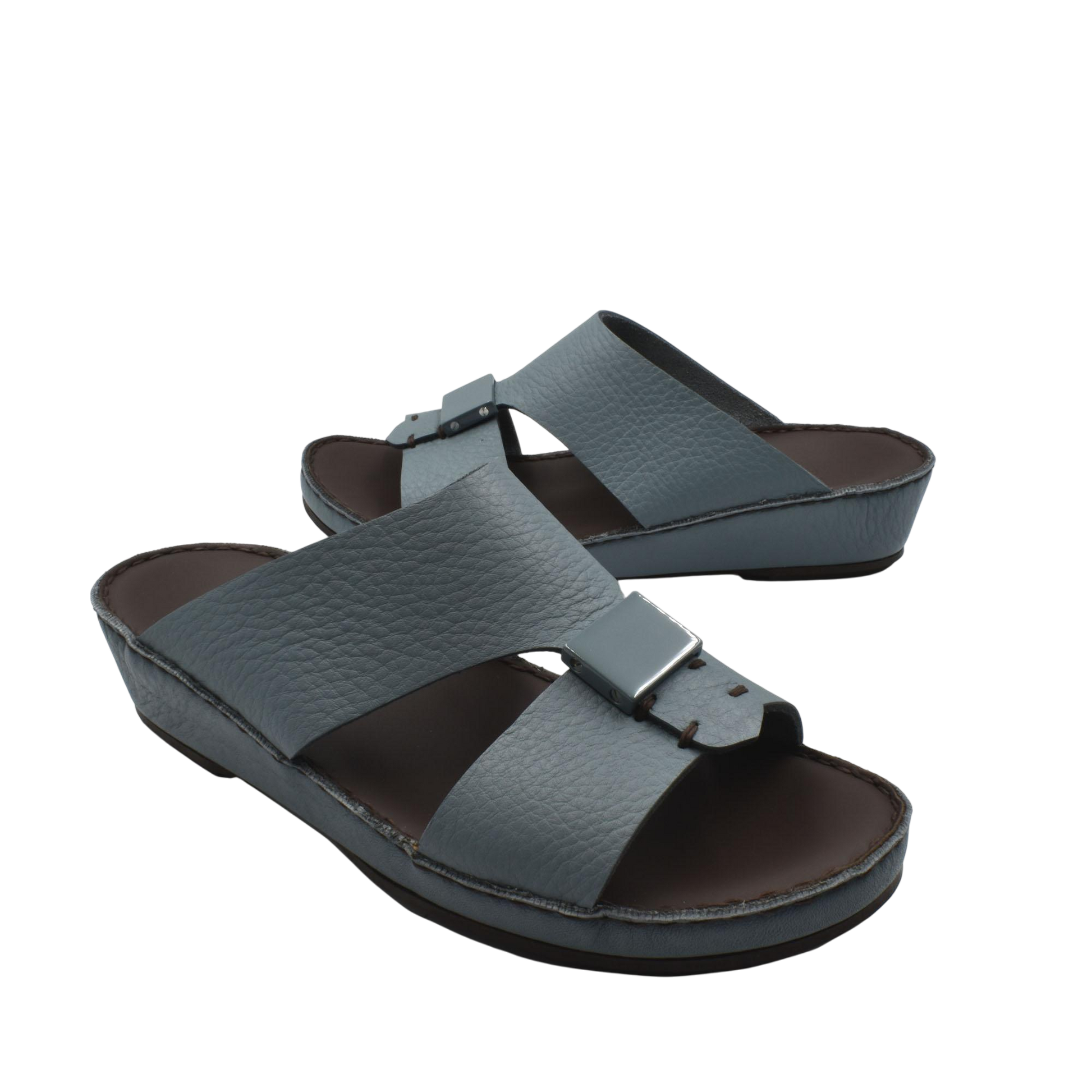 Gray leather Quadratura Isola Lustre sandals with buckle detail and cushioned sole for comfort