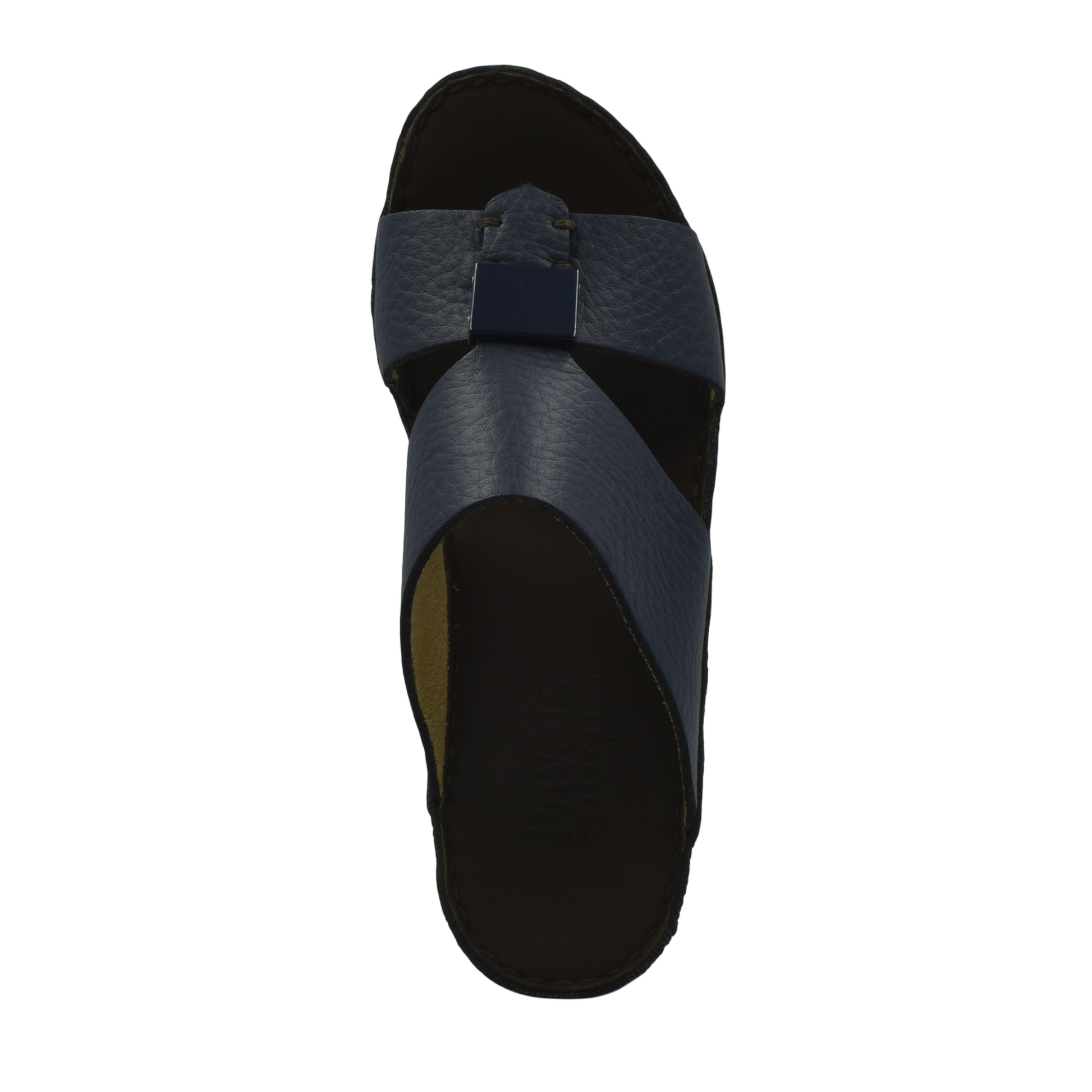 Top view of black Quadratura Isola Lustre sandals with crossed straps and buckle detail