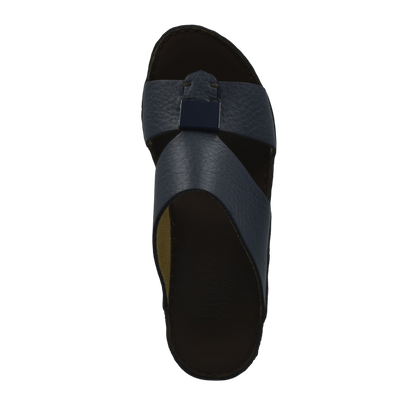 Top view of black Quadratura Isola Lustre sandals with crossed straps and buckle detail