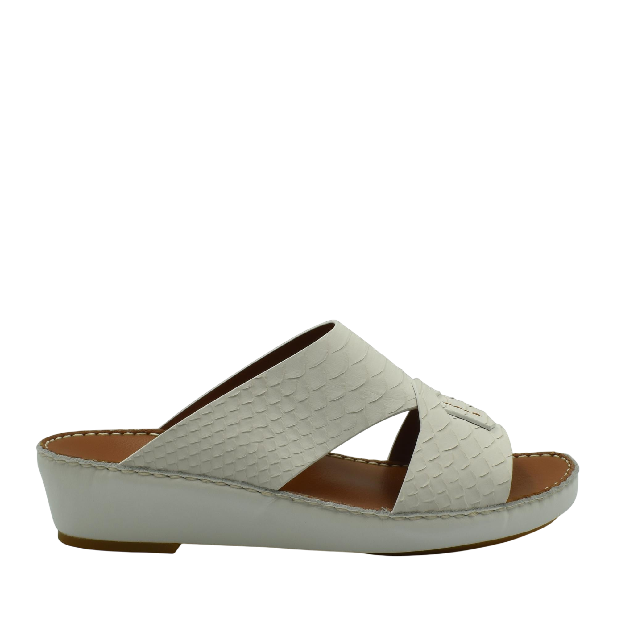 White slip-on sandals with textured pattern resembling python skin from private collection rubber python shoes