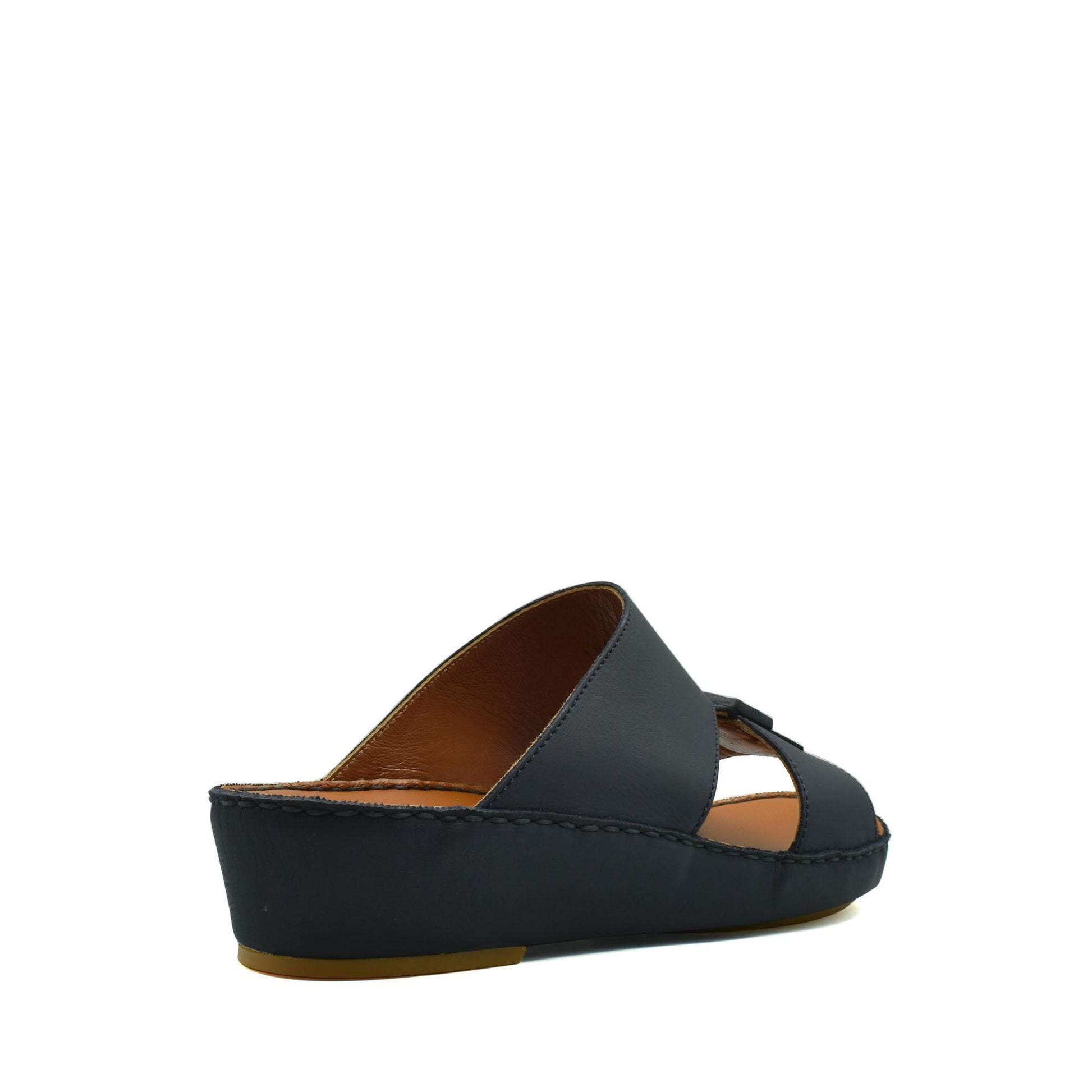 Black rubbercalf contrast sandals with open toe and low wedge heel from private collection