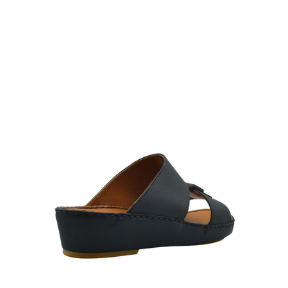 Black rubbercalf contrast sandals with open toe and low wedge heel from private collection