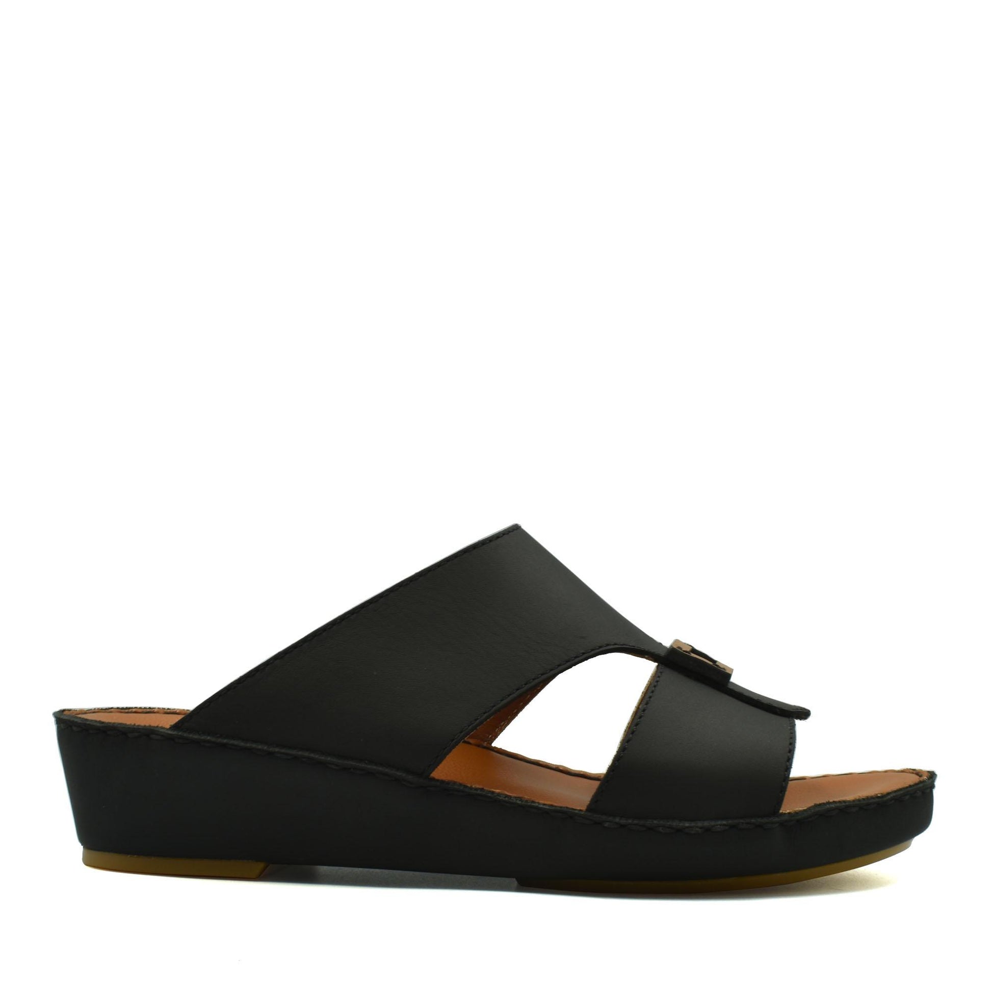 Black rubbercalf contrast sandals with adjustable straps and cushioned wedge sole for comfort