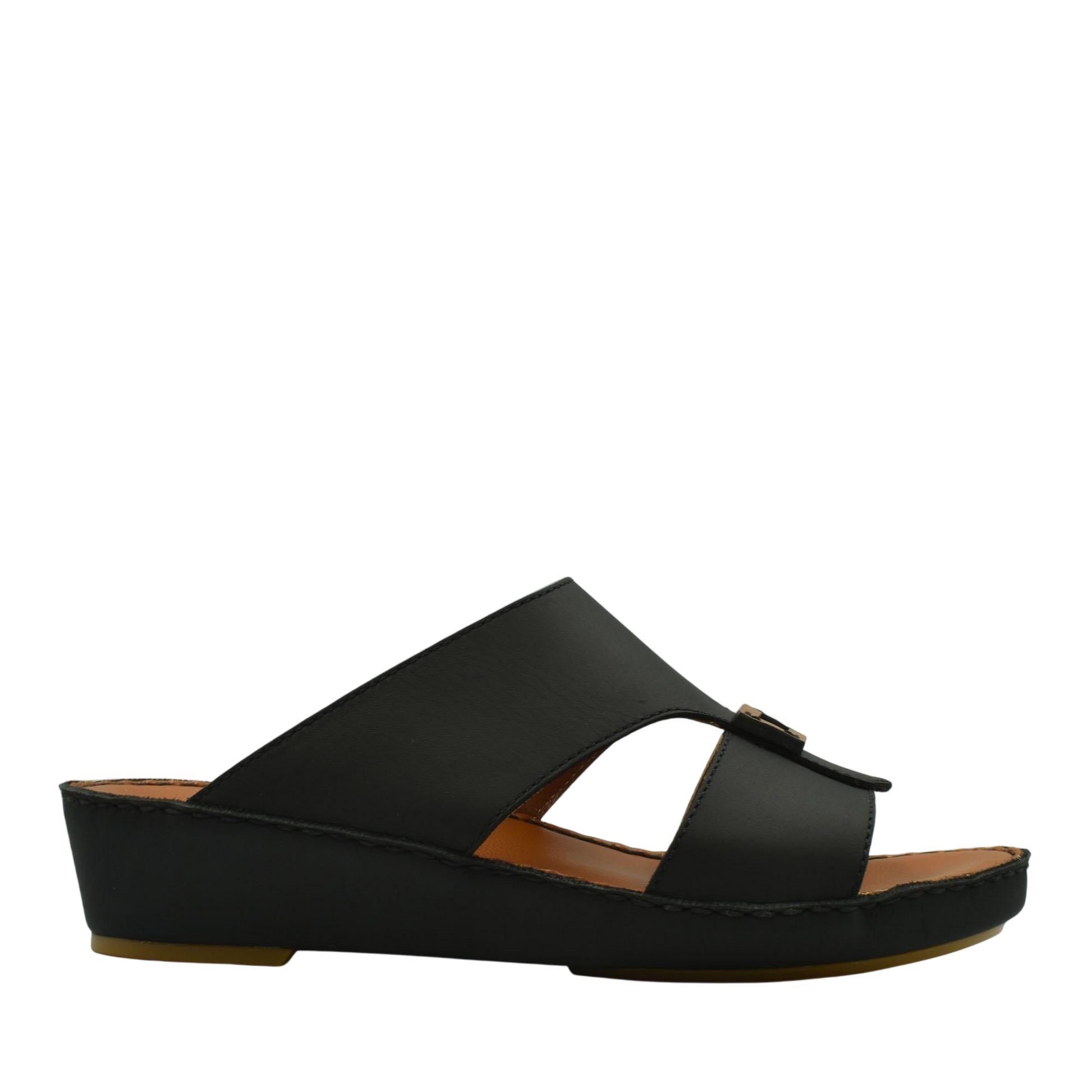 Black rubbercalf contrast sandals with adjustable straps and cushioned wedge sole for comfort