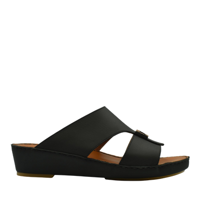 Black rubbercalf contrast sandals with adjustable straps and cushioned wedge sole for comfort