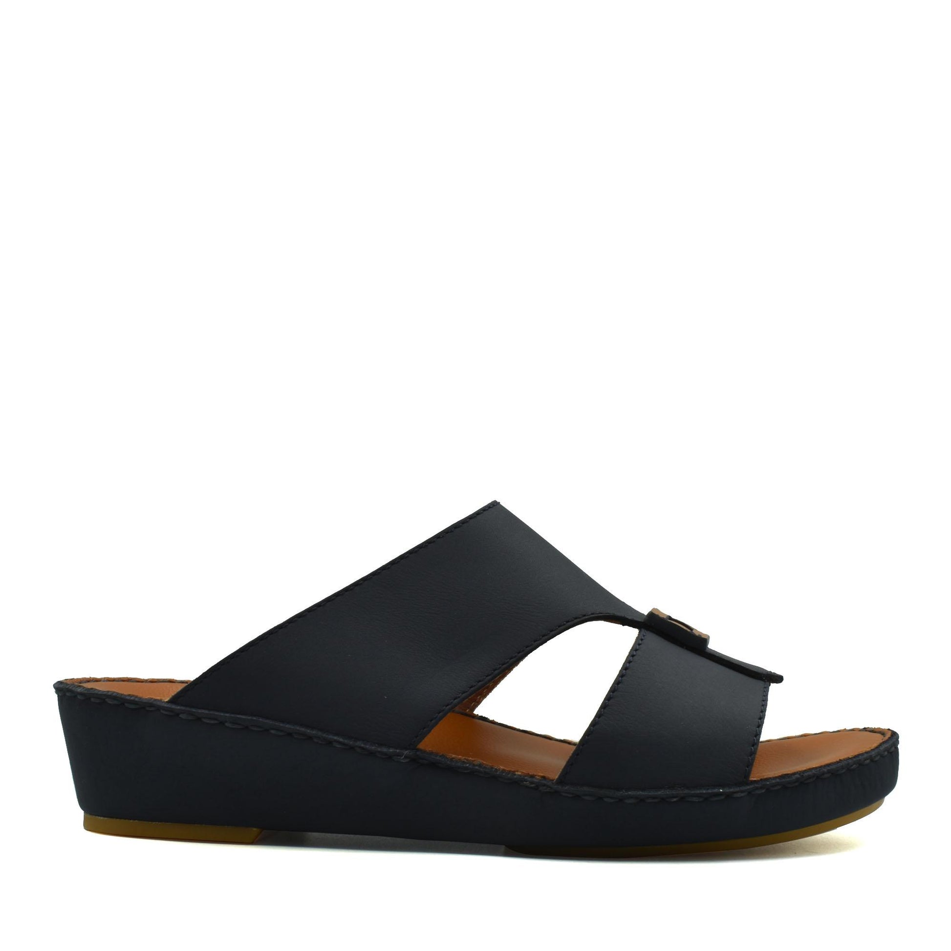 Black rubbercalf contrast sandals with open toe and wedge sole for comfortable wear
