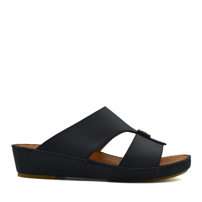 Black rubbercalf contrast sandals with open toe and wedge sole for comfortable wear