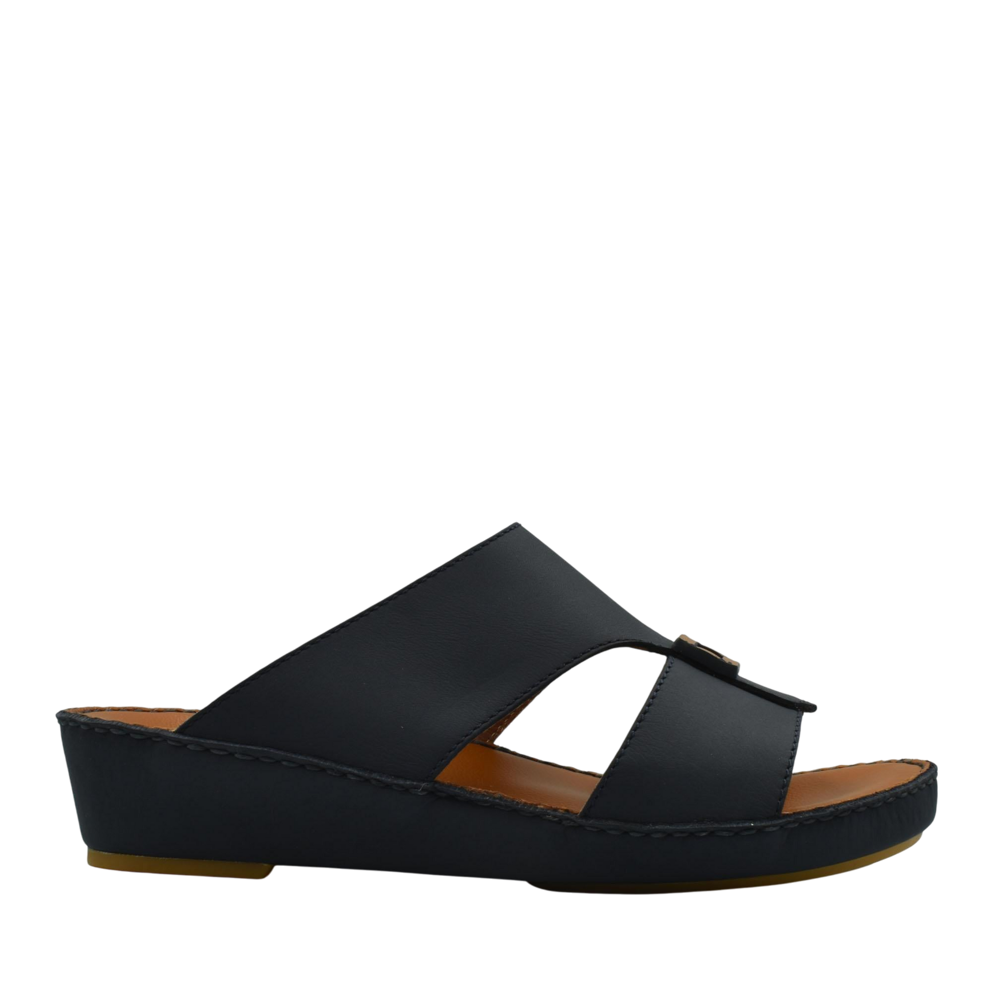 Black rubbercalf contrast sandals with open toe and wedge sole for comfortable wear
